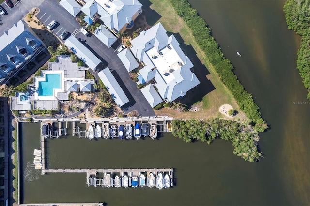 bird's eye view featuring a water view