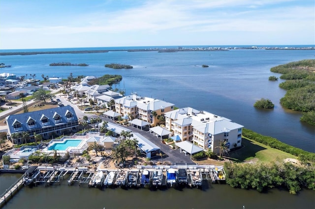 aerial view featuring a water view