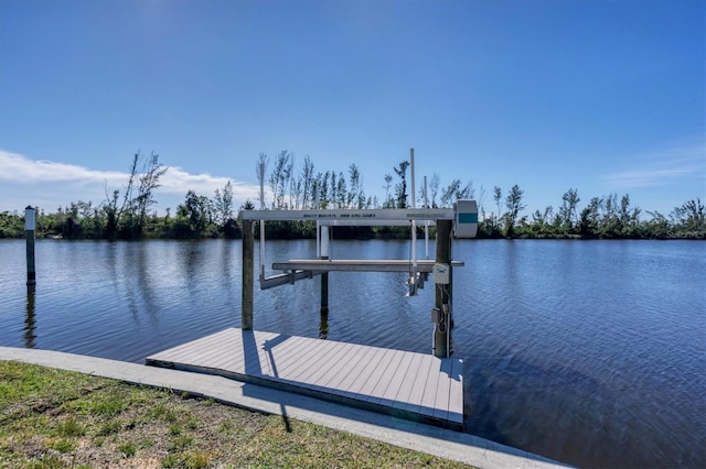 view of dock with a water view