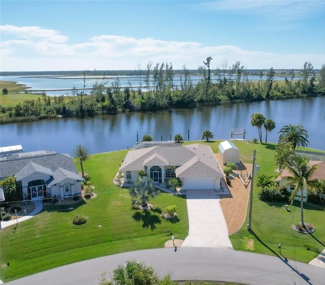 aerial view with a water view