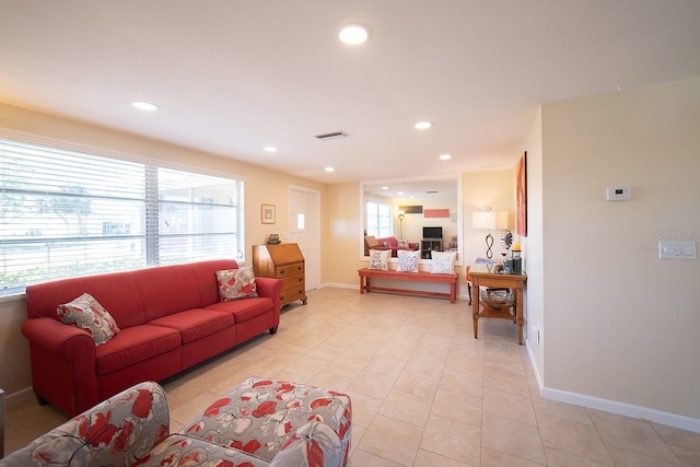 living room featuring light tile patterned floors