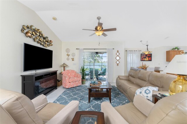 13515 Keystone Blvd, Port Charlotte, FL 33981 - living room featuring ceiling fan and vaulted ceiling