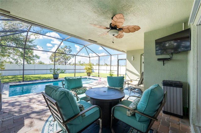 13515 Keystone Blvd, Port Charlotte, FL 33981 - view of patio with glass enclosure and a ceiling fan