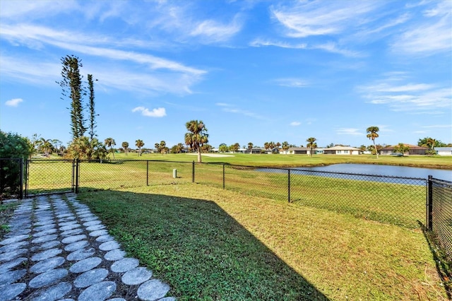 view of yard with a water view