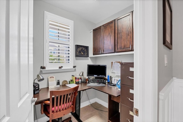 tiled office with built in desk