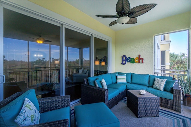 exterior space featuring plenty of natural light and ceiling fan