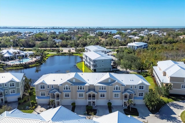 aerial view featuring a water view