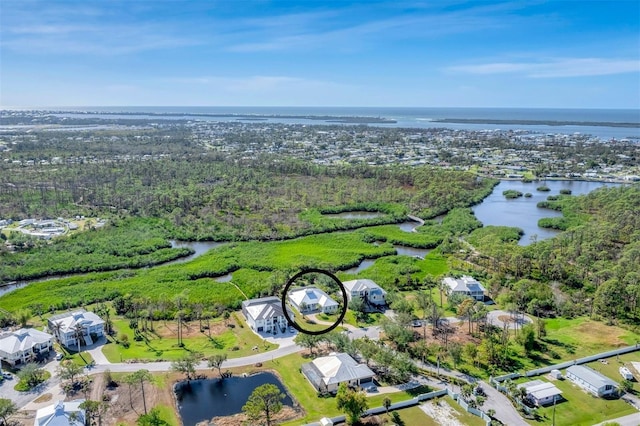 bird's eye view featuring a water view