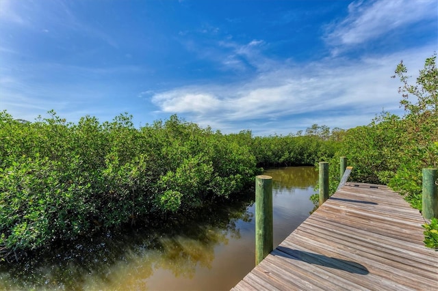 view of dock with a water view