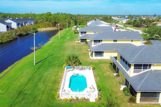 drone / aerial view featuring a water view