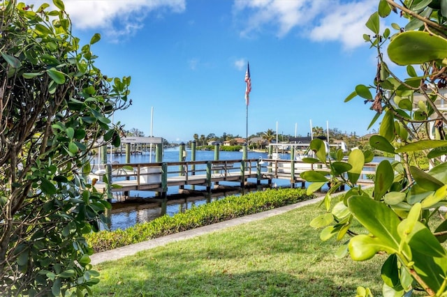 view of dock with a water view