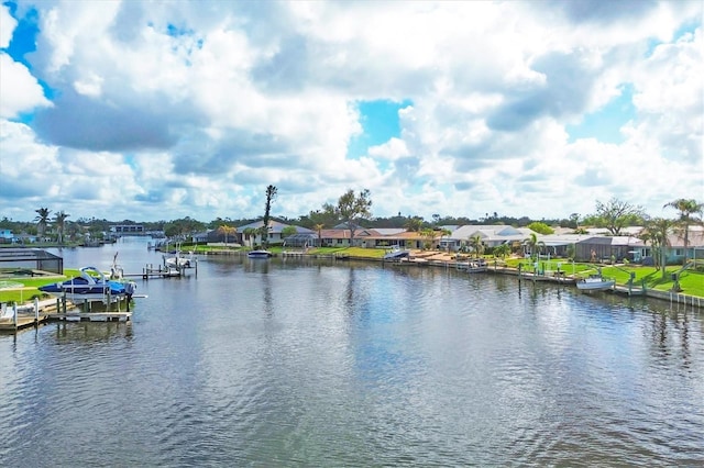 property view of water featuring a boat dock