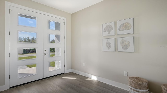 doorway with hardwood / wood-style floors