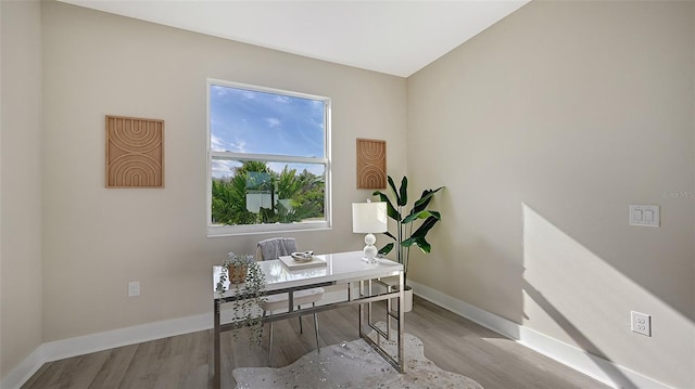 office space with light hardwood / wood-style floors