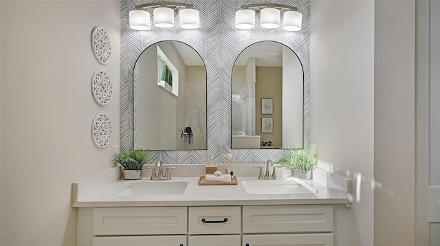 bathroom with vanity and walk in shower