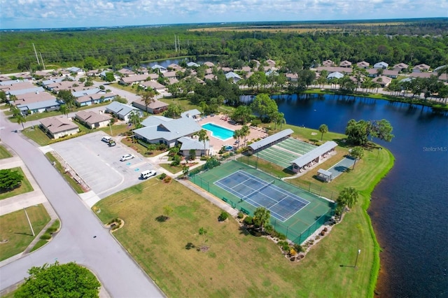 aerial view with a water view