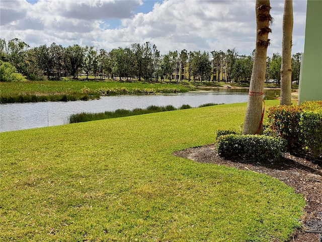 view of yard featuring a water view