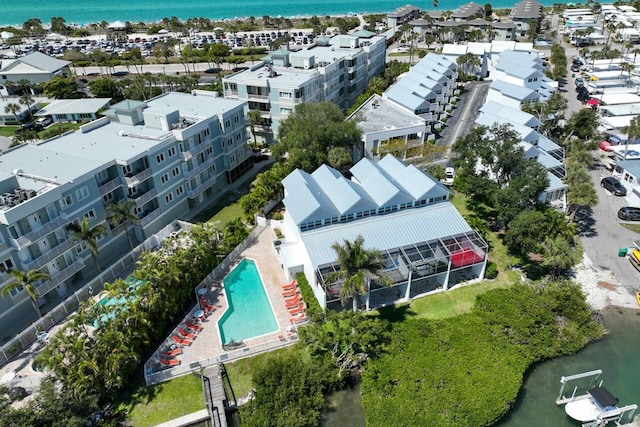 aerial view with a water view