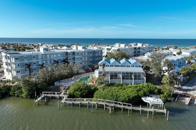 aerial view with a water view