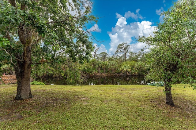 view of yard with a water view