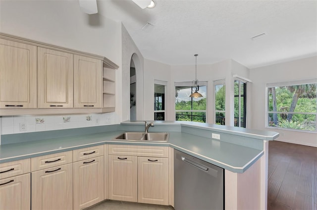 kitchen with dishwasher, a healthy amount of sunlight, dark hardwood / wood-style floors, and sink