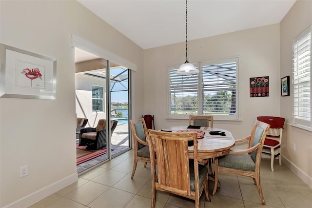 tiled dining room with a healthy amount of sunlight