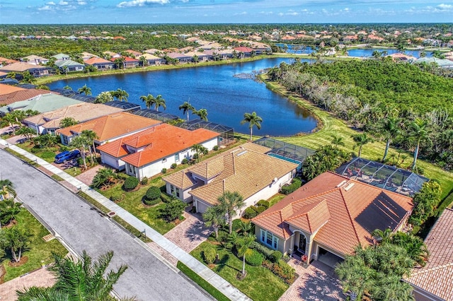 bird's eye view featuring a water view