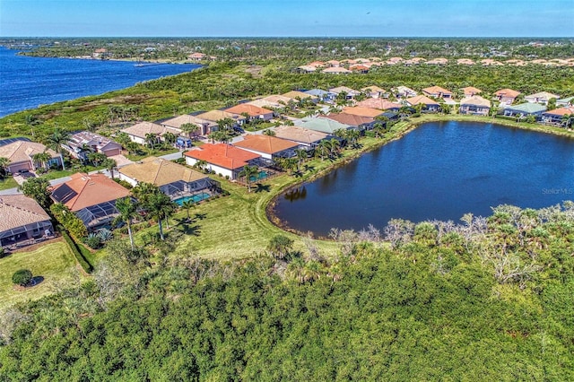 aerial view with a water view