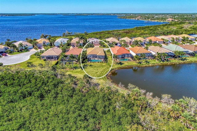 aerial view with a water view