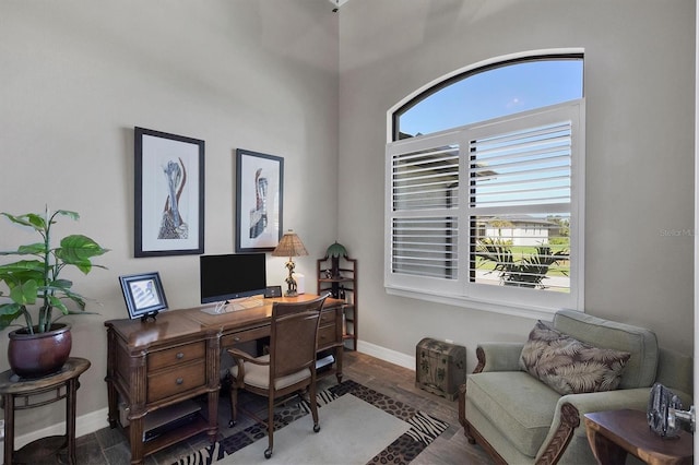 office area featuring a wealth of natural light and hardwood / wood-style floors