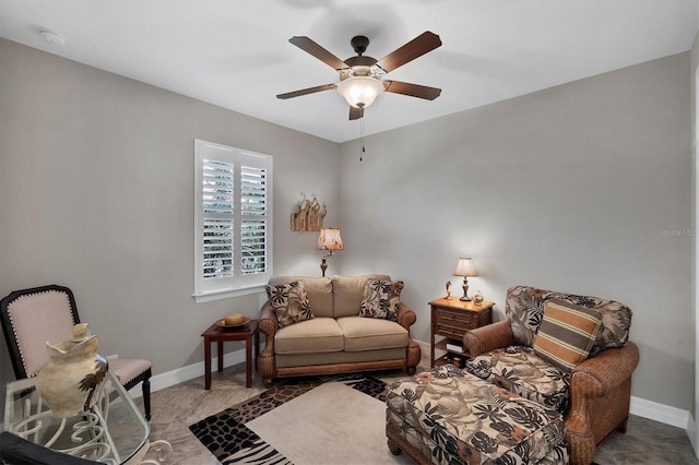 living room with ceiling fan