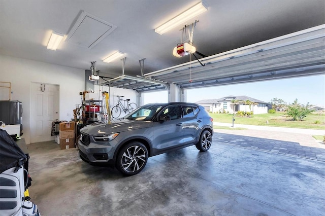 garage with a garage door opener