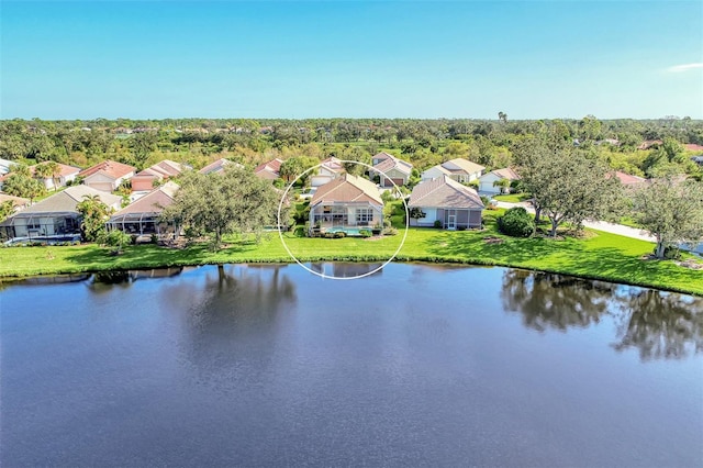 bird's eye view featuring a water view