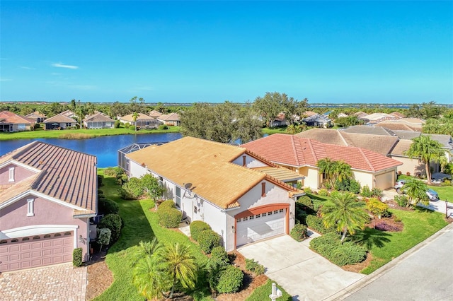 aerial view with a water view