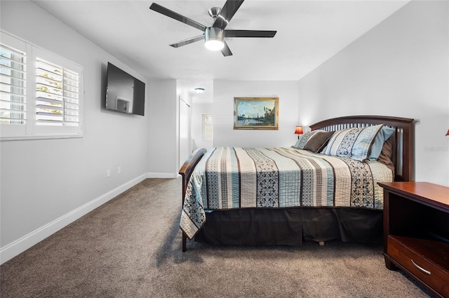 bedroom featuring ceiling fan and carpet floors