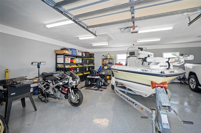 garage with a garage door opener