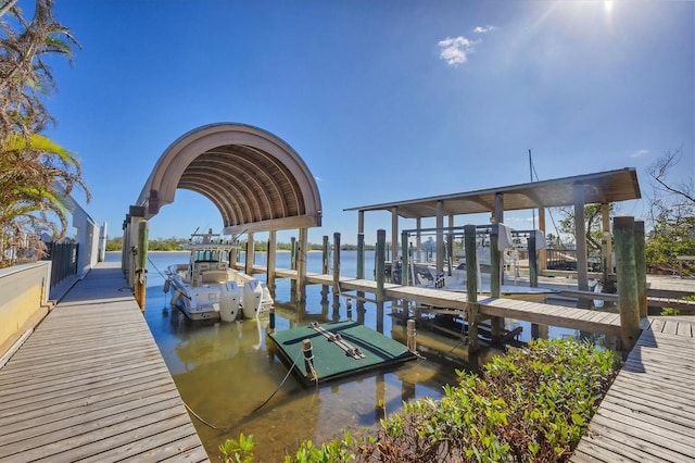 dock area with a water view