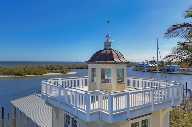 dock area with a water view