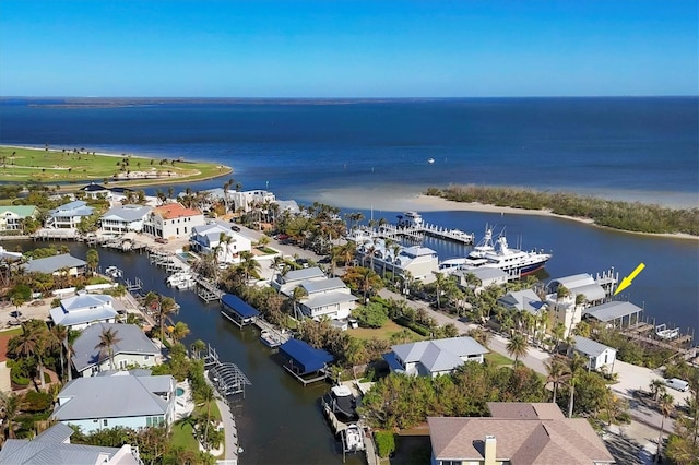 aerial view featuring a water view