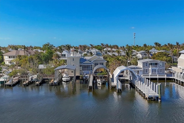 dock area with a water view