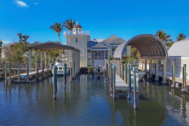 view of dock with a water view