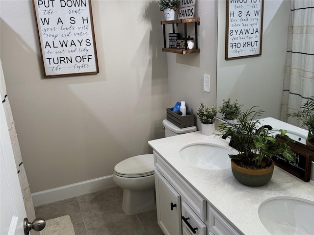 bathroom featuring tile patterned flooring, vanity, and toilet