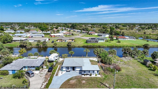 aerial view with a water view