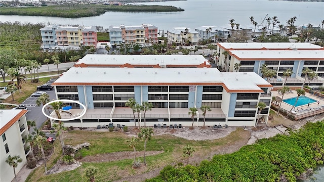 aerial view featuring a water view