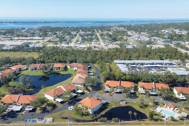 bird's eye view featuring a water view