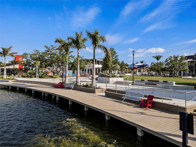 view of dock with a water view