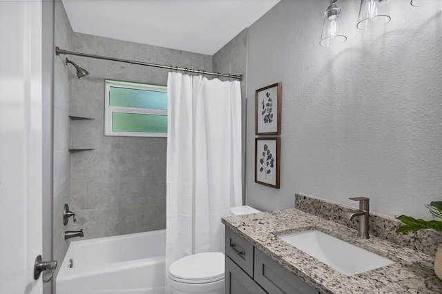 full bathroom featuring vanity, toilet, and shower / bath combo with shower curtain