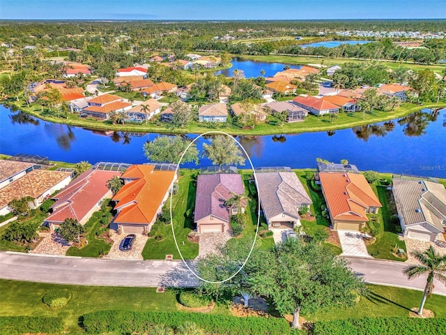 aerial view with a water view