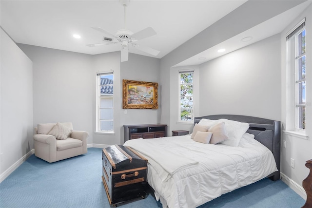 bedroom with carpet flooring and ceiling fan