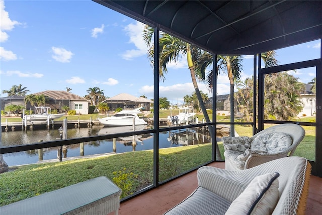 sunroom with a water view